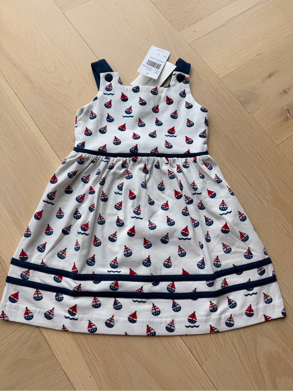 Florence Eiseman Nautical Sailboat Print Girls' Sundress - Navy & Red. Size 3T.